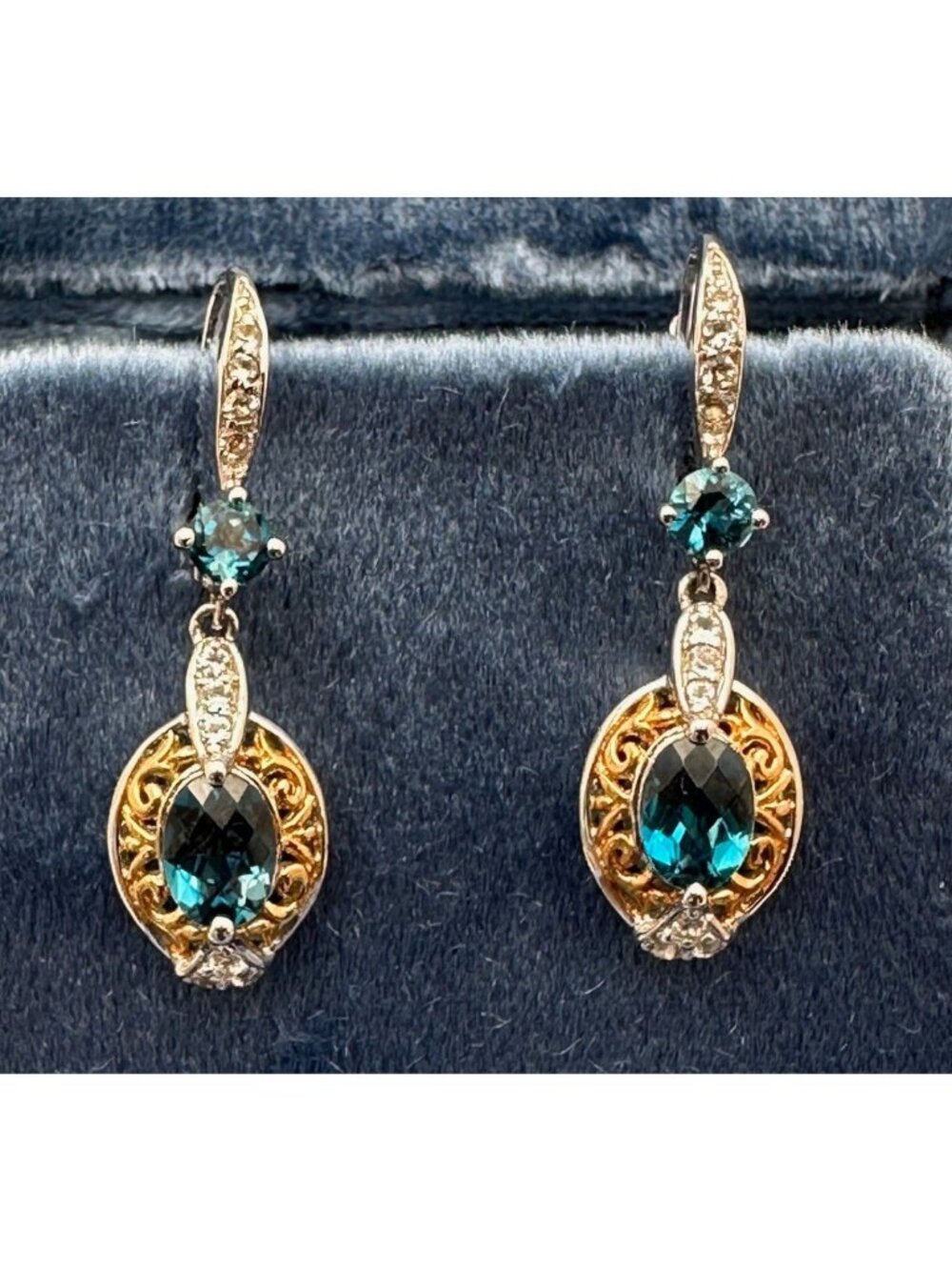 Michael Valitutti Blue Gemstone Sterling Silver Chandelier Pierced Earrings